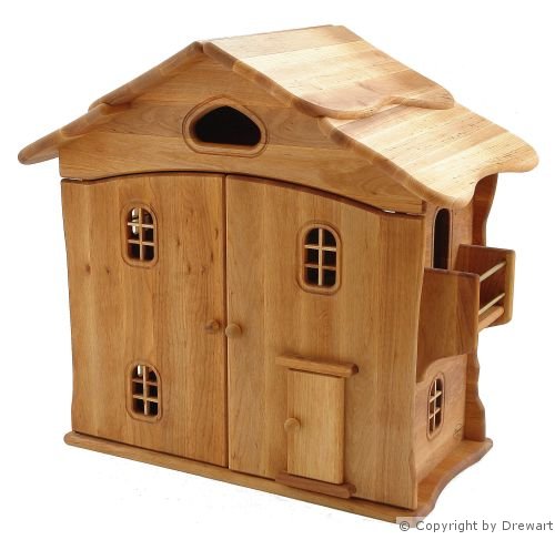 Puppenhaus aus Holz (Erle)<br>liebevoll verarbeitet, Wand aufklappbar, mit T�r und Balkon